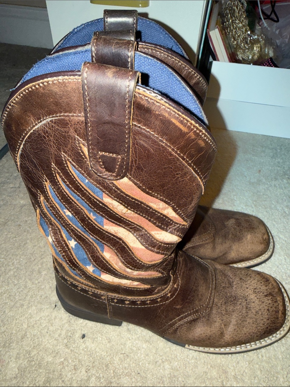 Brown Leather Cowboy Boots with Stars & Stripes Shaft